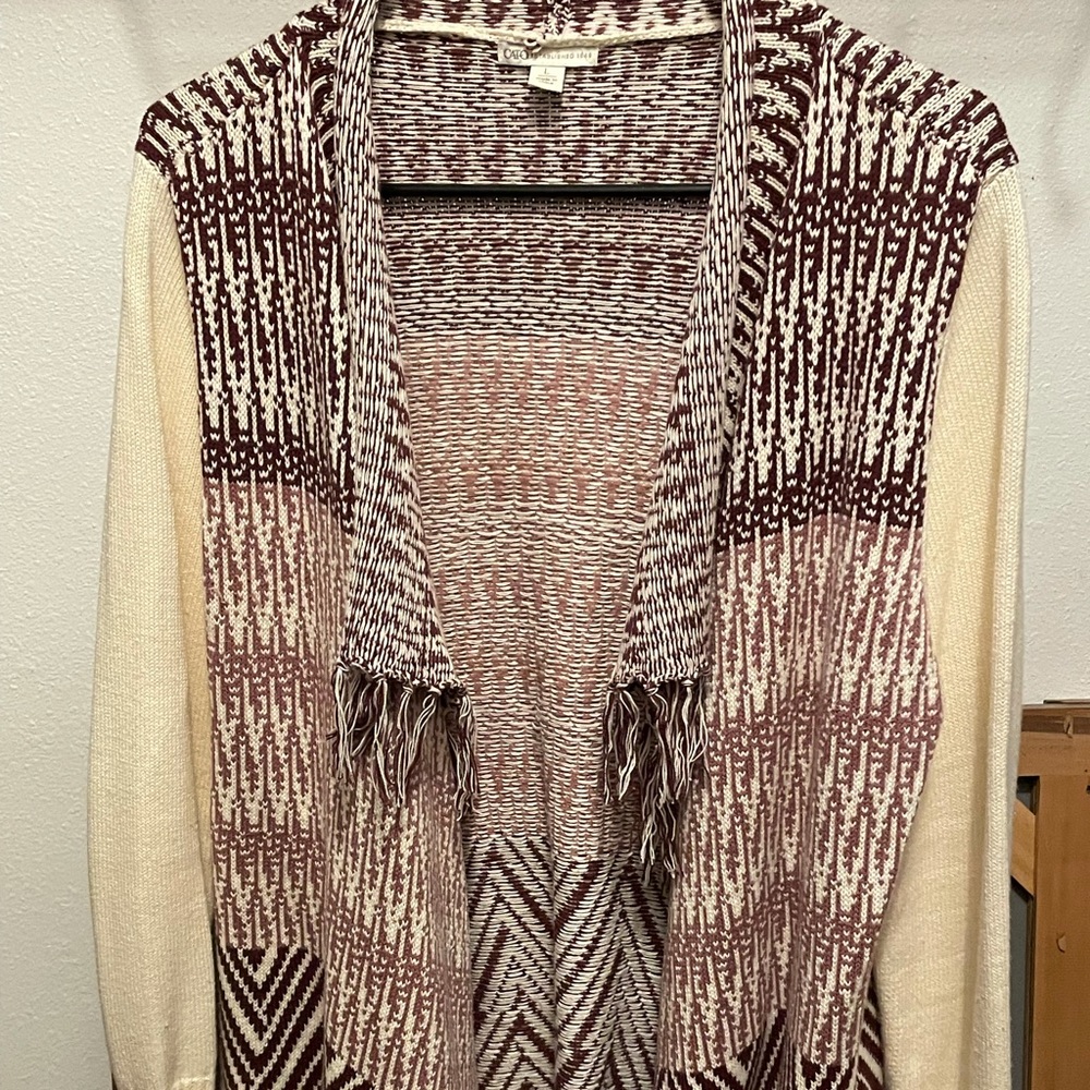 Burgundy and cream heavy sweater. Size large